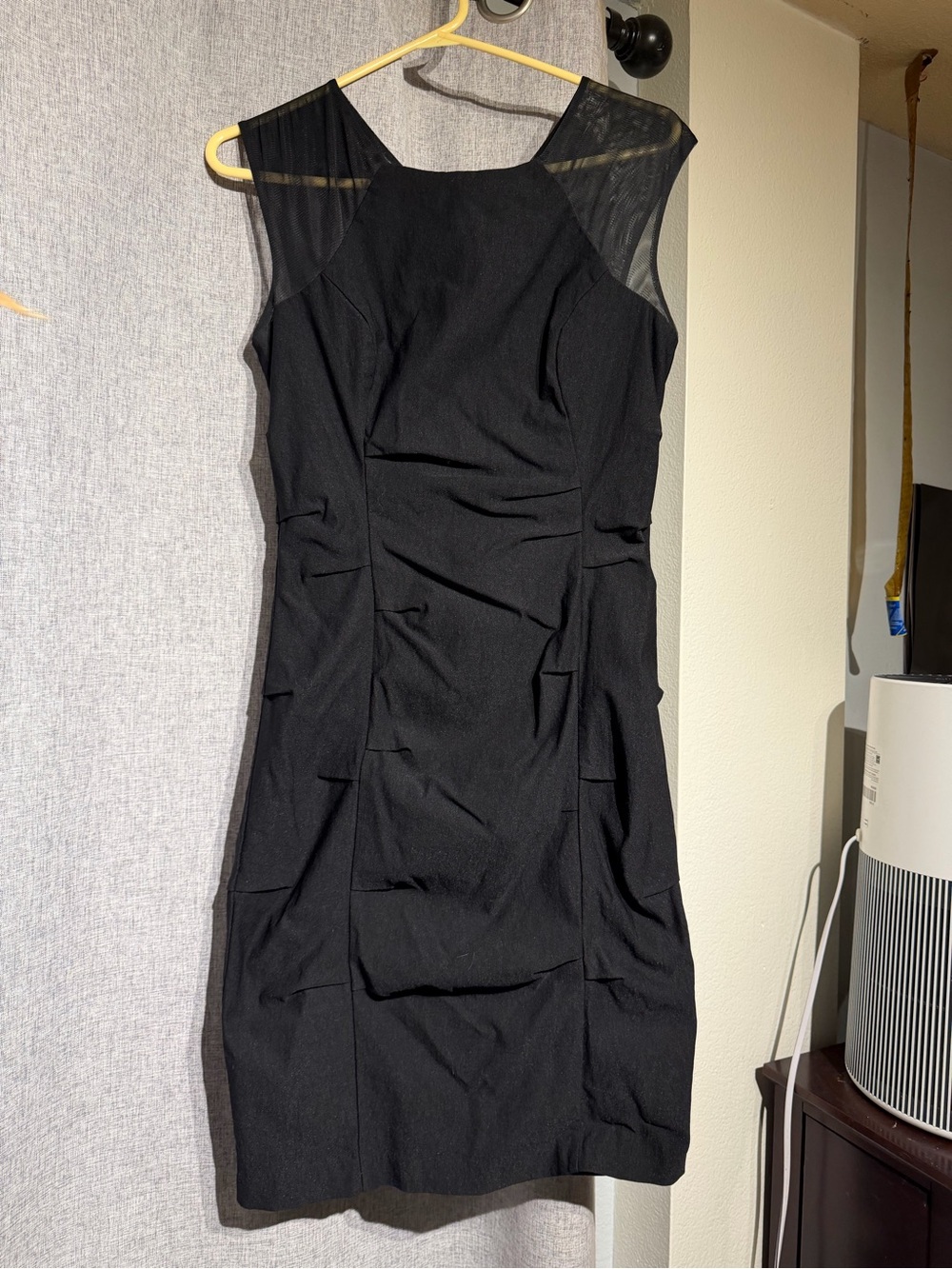 Sleeveless Black Sheath Dress with Sheer Shoulder Panels